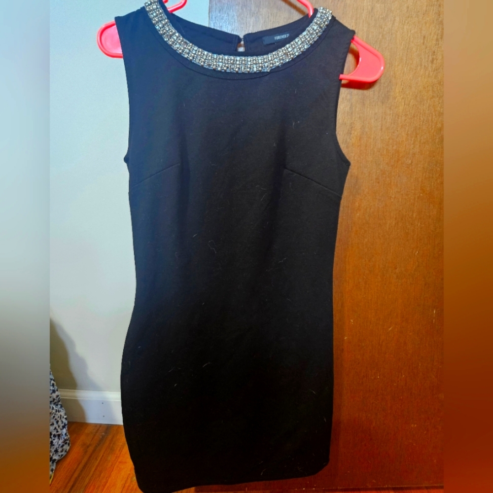 Forever 21 fitted black mini dress with beaded sparkle ✨️ neckline size S